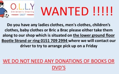 Items needed for our OLLY charity shop